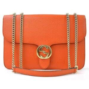 Gucci Interlocking GG Chain Shoulder Bag Orange Leather